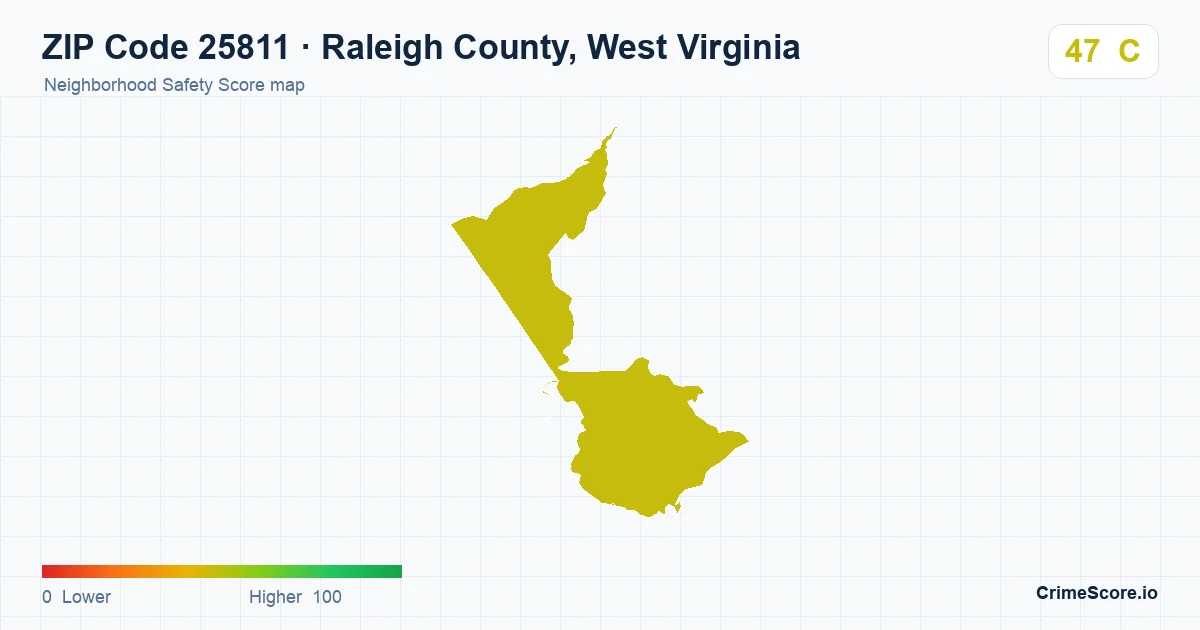 ZIP Code 25811 in Raleigh County, West Virginia neighborhood Safety Score map