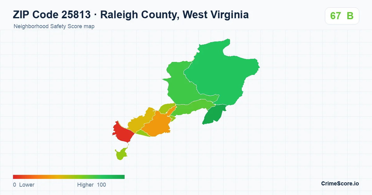 ZIP Code 25813 in Raleigh County, West Virginia neighborhood Safety Score map