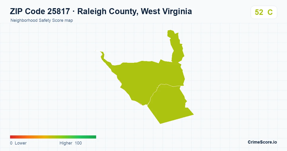 ZIP Code 25817 in Raleigh County, West Virginia neighborhood Safety Score map