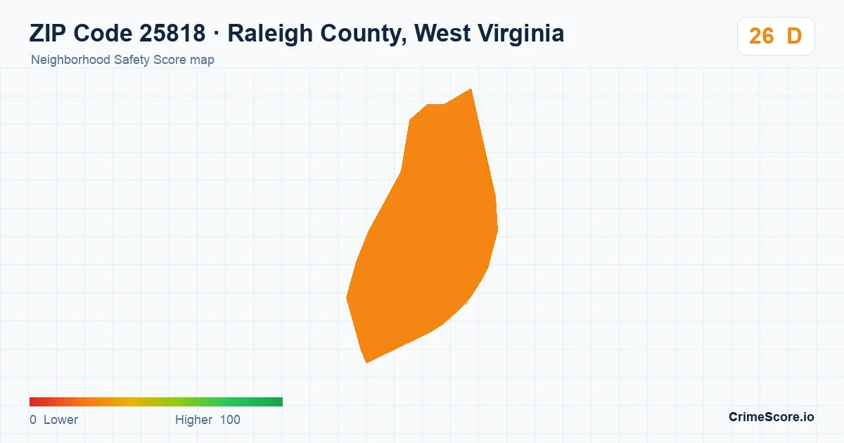 ZIP Code 25818 in Raleigh County, West Virginia neighborhood Safety Score map