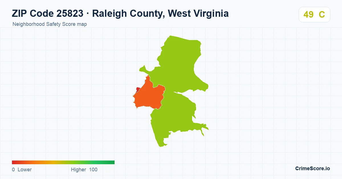 ZIP Code 25823 in Raleigh County, West Virginia neighborhood Safety Score map