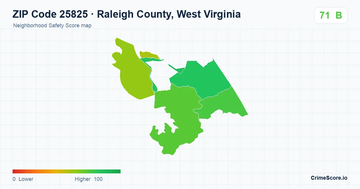 ZIP Code 25825 in Raleigh County, West Virginia neighborhood Safety Score map
