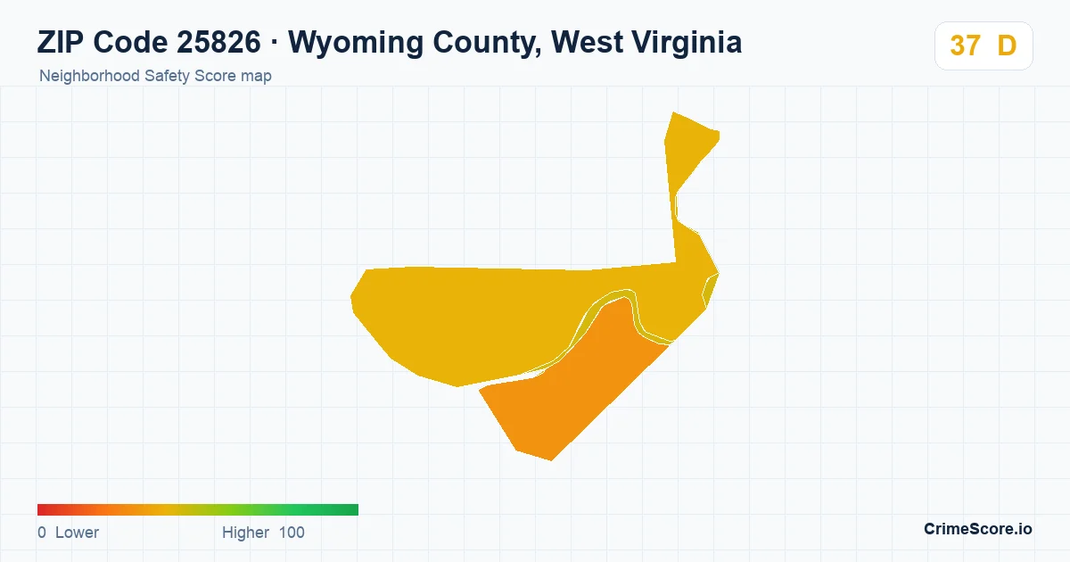 ZIP Code 25826 in Wyoming County, West Virginia neighborhood Safety Score map