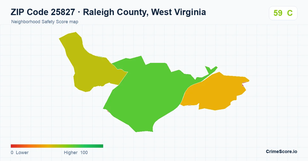 ZIP Code 25827 in Raleigh County, West Virginia neighborhood Safety Score map