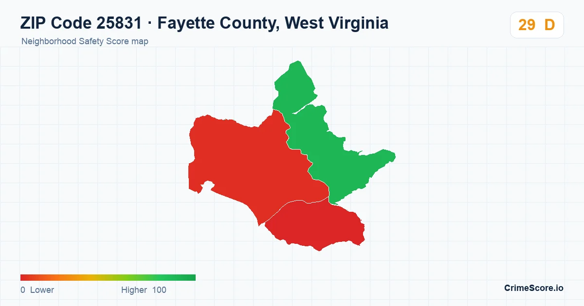 ZIP Code 25831 in Fayette County, West Virginia neighborhood Safety Score map
