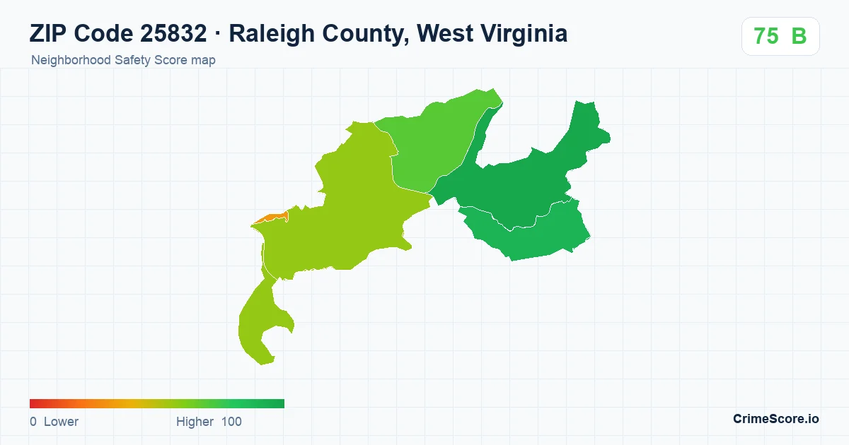 ZIP Code 25832 in Raleigh County, West Virginia neighborhood Safety Score map