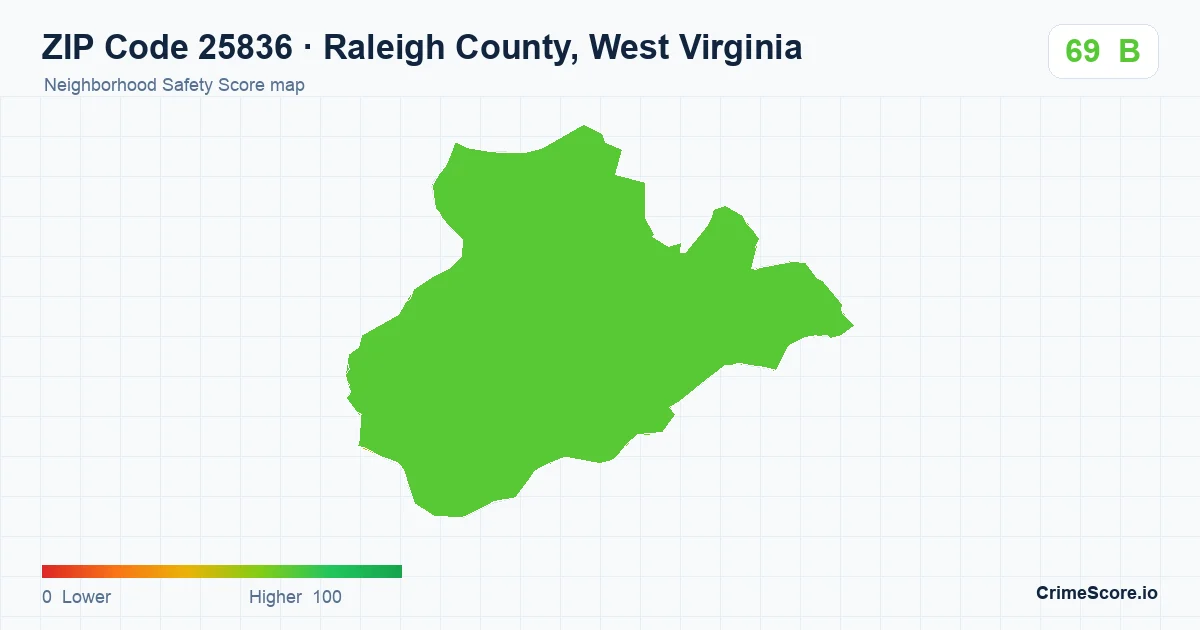 ZIP Code 25836 in Raleigh County, West Virginia neighborhood Safety Score map