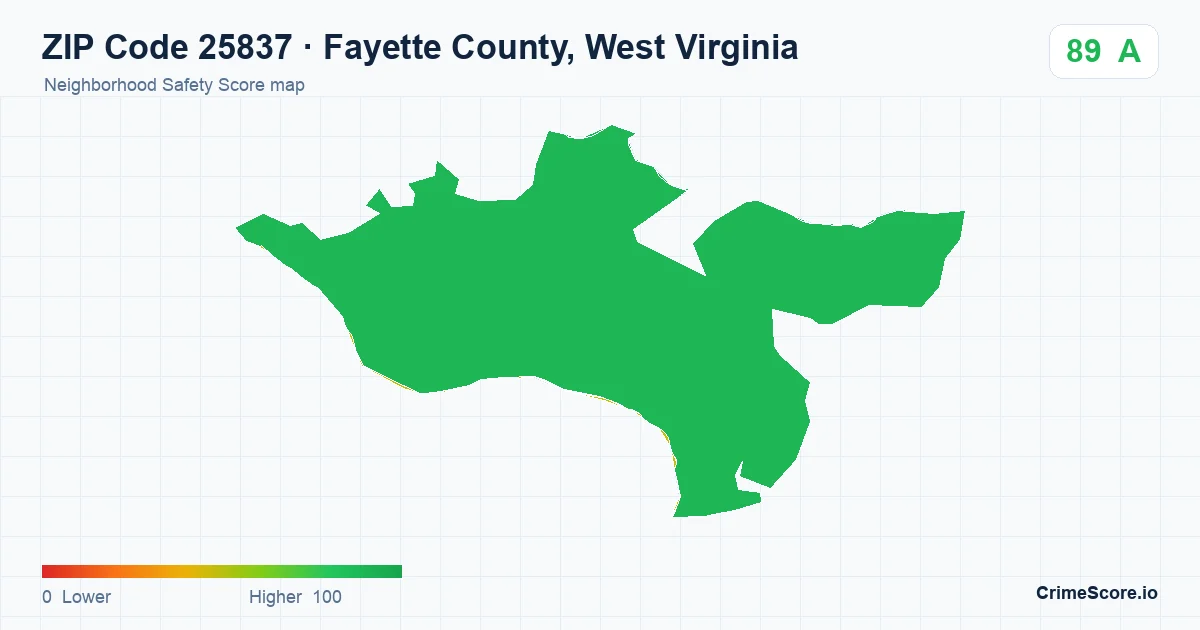 ZIP Code 25837 in Fayette County, West Virginia neighborhood Safety Score map