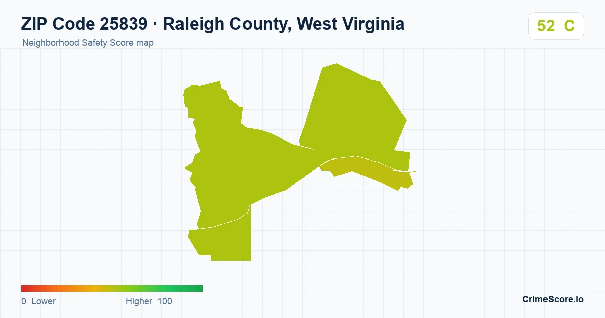 ZIP Code 25839 in Raleigh County, West Virginia neighborhood Safety Score map