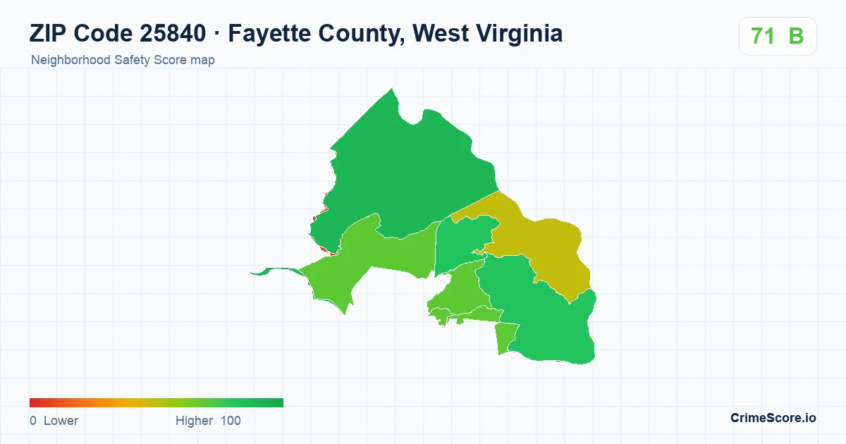ZIP Code 25840 in Fayette County, West Virginia neighborhood Safety Score map