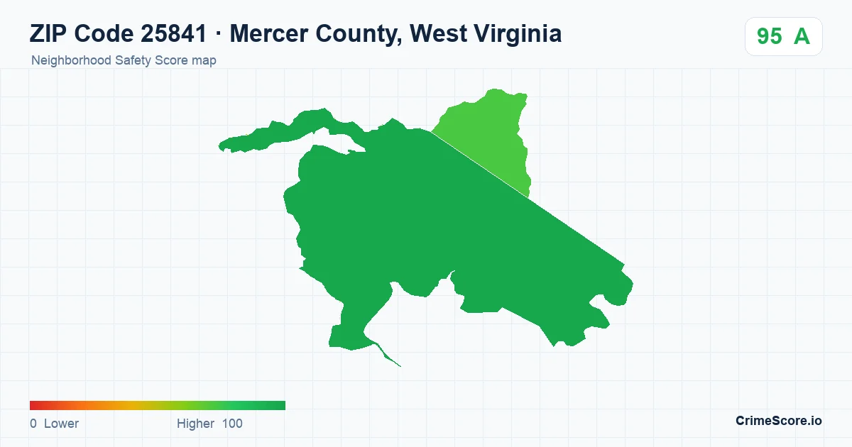 ZIP Code 25841 in Mercer County, West Virginia neighborhood Safety Score map
