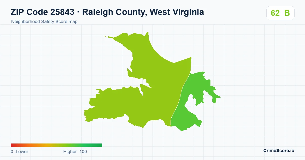ZIP Code 25843 in Raleigh County, West Virginia neighborhood Safety Score map