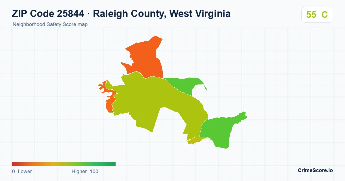 ZIP Code 25844 in Raleigh County, West Virginia neighborhood Safety Score map
