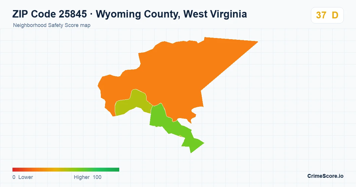 ZIP Code 25845 in Wyoming County, West Virginia neighborhood Safety Score map