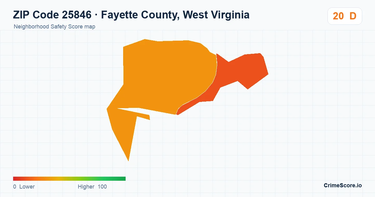ZIP Code 25846 in Fayette County, West Virginia neighborhood Safety Score map
