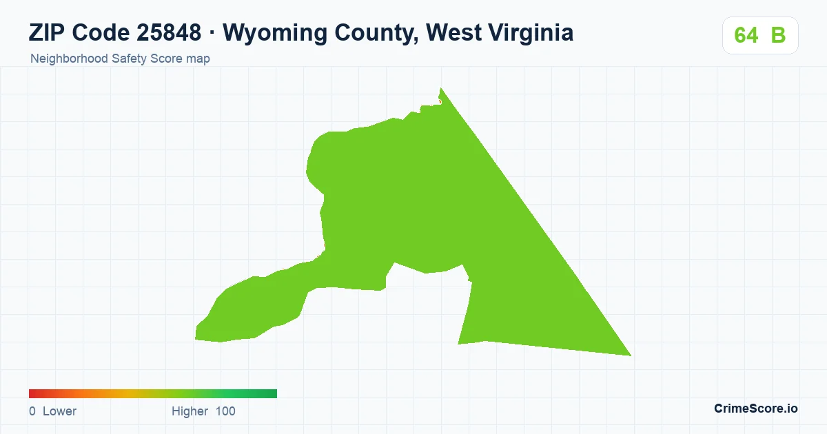 ZIP Code 25848 in Wyoming County, West Virginia neighborhood Safety Score map