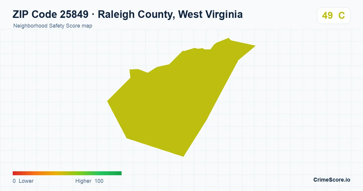 ZIP Code 25849 in Raleigh County, West Virginia neighborhood Safety Score map