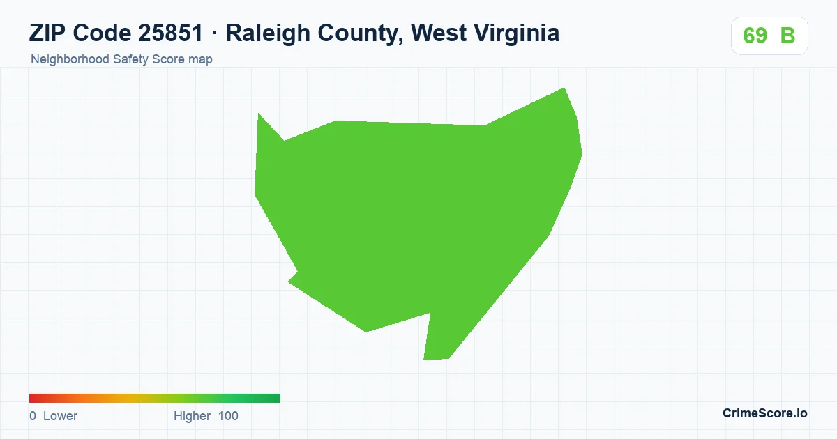 ZIP Code 25851 in Raleigh County, West Virginia neighborhood Safety Score map