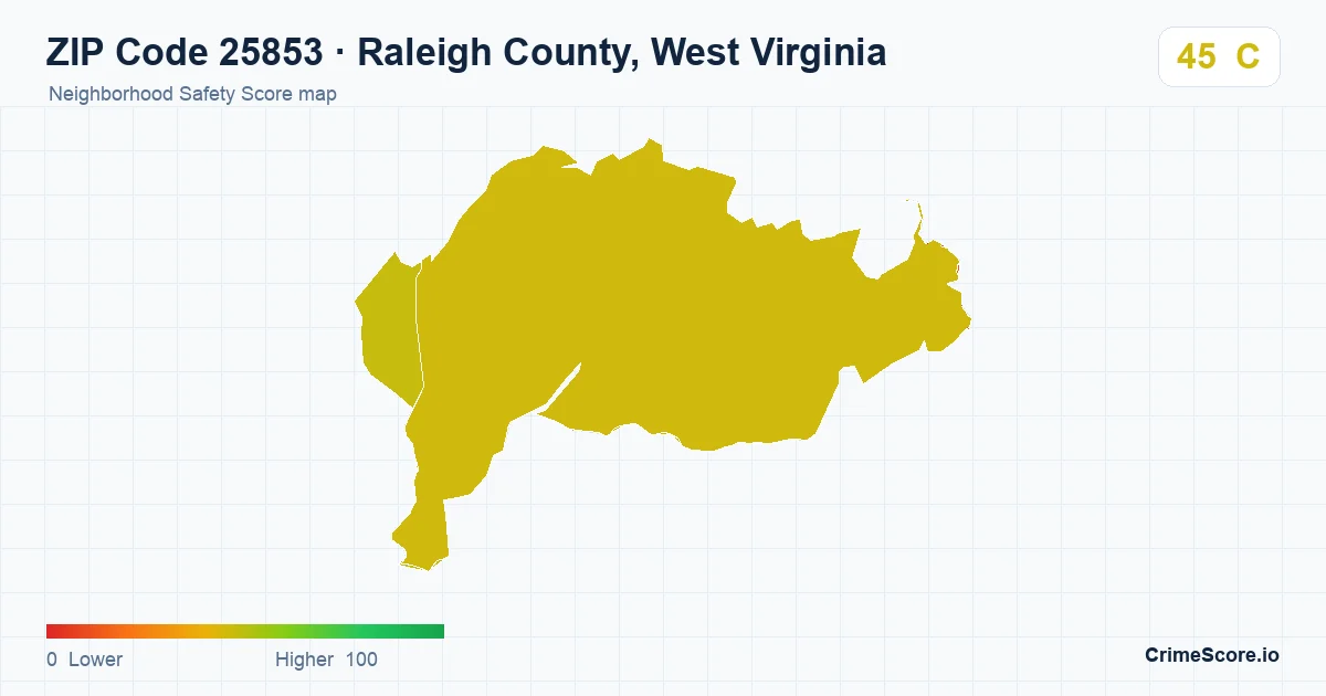ZIP Code 25853 in Raleigh County, West Virginia neighborhood Safety Score map