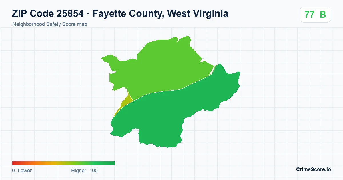 ZIP Code 25854 in Fayette County, West Virginia neighborhood Safety Score map