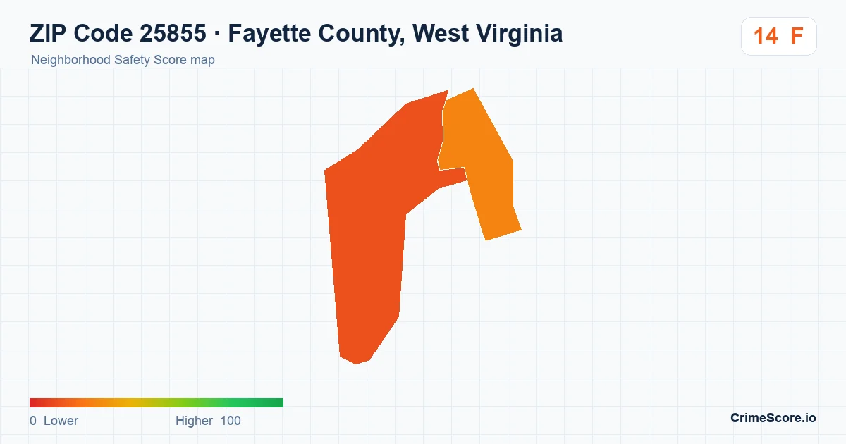 ZIP Code 25855 in Fayette County, West Virginia neighborhood Safety Score map