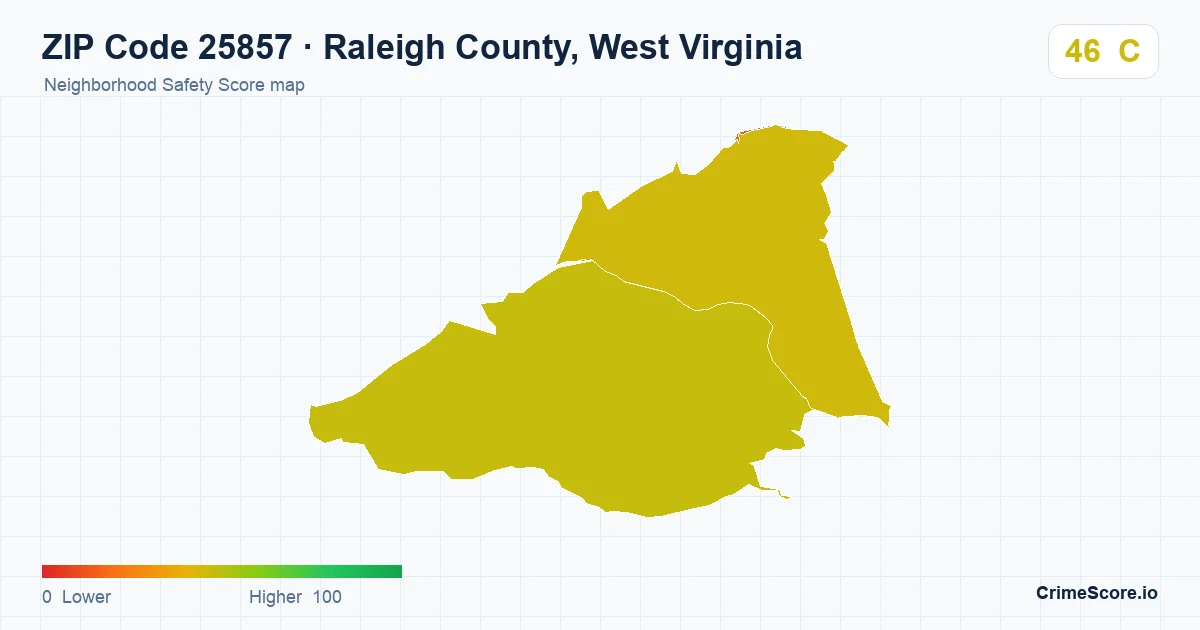ZIP Code 25857 in Raleigh County, West Virginia neighborhood Safety Score map