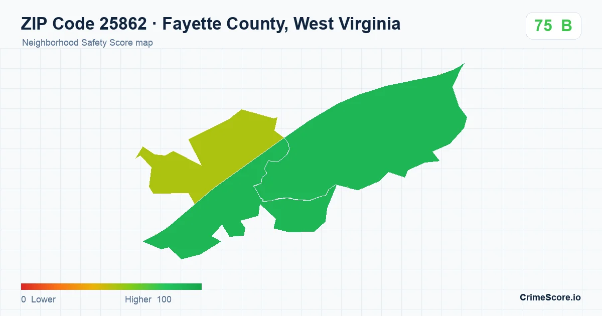 ZIP Code 25862 in Fayette County, West Virginia neighborhood Safety Score map