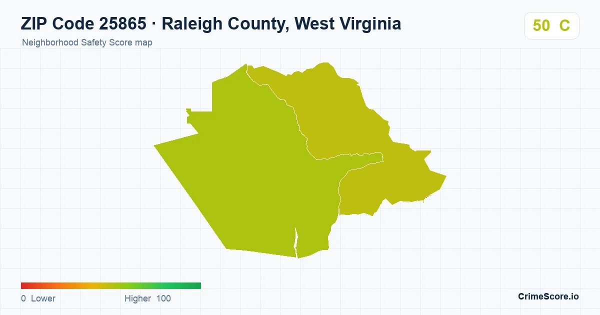 ZIP Code 25865 in Raleigh County, West Virginia neighborhood Safety Score map