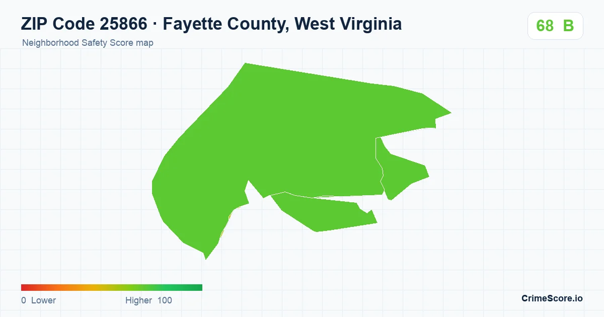ZIP Code 25866 in Fayette County, West Virginia neighborhood Safety Score map