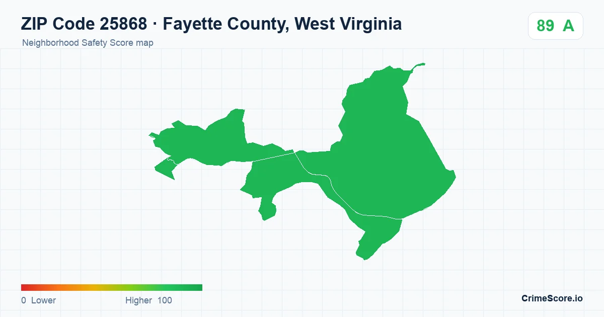 ZIP Code 25868 in Fayette County, West Virginia neighborhood Safety Score map