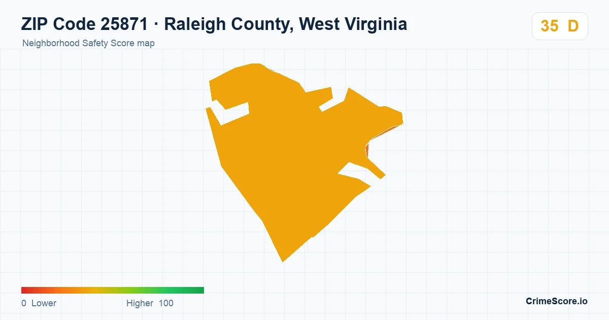ZIP Code 25871 in Raleigh County, West Virginia neighborhood Safety Score map