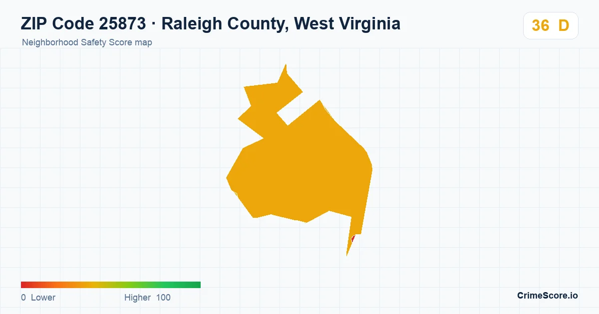 ZIP Code 25873 in Raleigh County, West Virginia neighborhood Safety Score map
