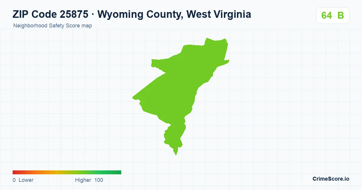 ZIP Code 25875 in Wyoming County, West Virginia neighborhood Safety Score map