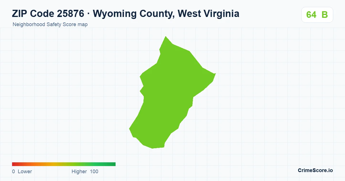 ZIP Code 25876 in Wyoming County, West Virginia neighborhood Safety Score map