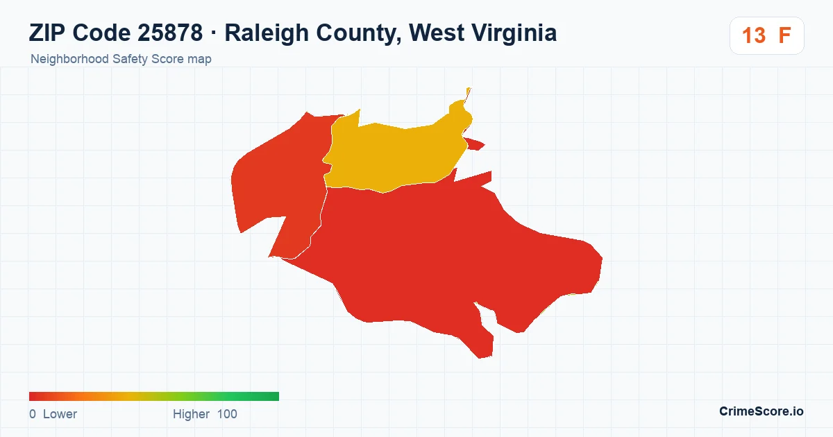ZIP Code 25878 in Raleigh County, West Virginia neighborhood Safety Score map