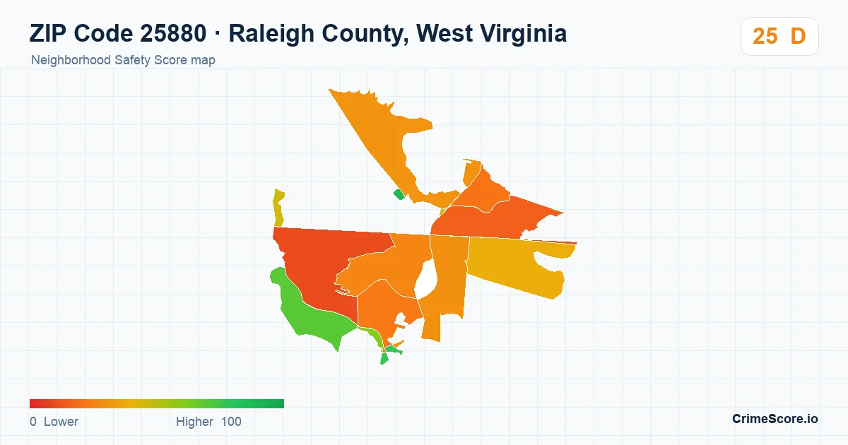 ZIP Code 25880 in Raleigh County, West Virginia neighborhood Safety Score map