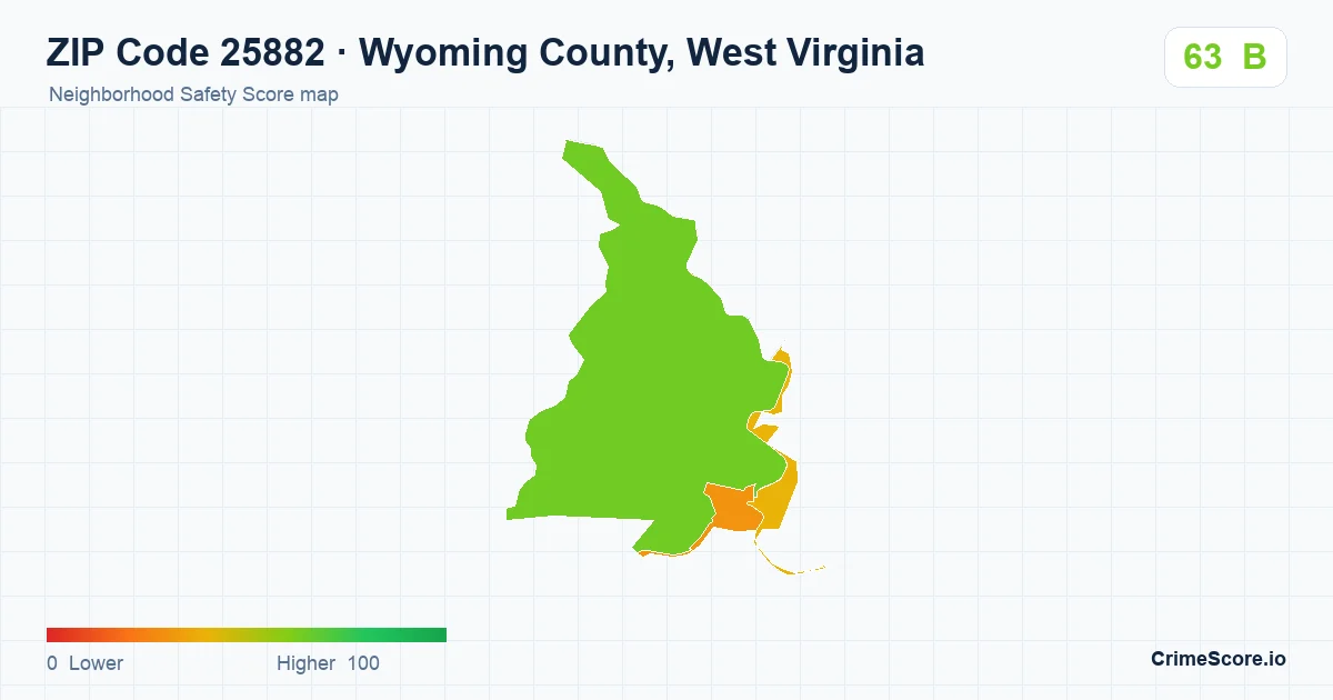 ZIP Code 25882 in Wyoming County, West Virginia neighborhood Safety Score map