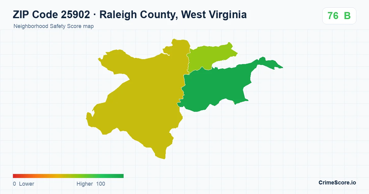 ZIP Code 25902 in Raleigh County, West Virginia neighborhood Safety Score map