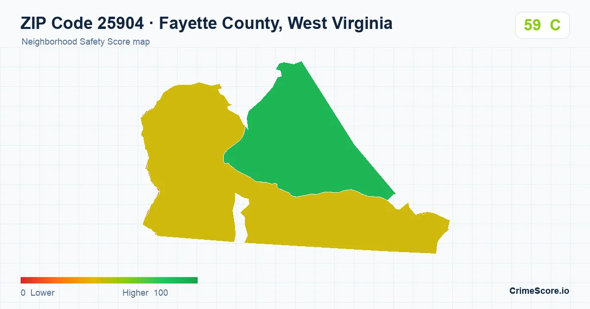 ZIP Code 25904 in Fayette County, West Virginia neighborhood Safety Score map