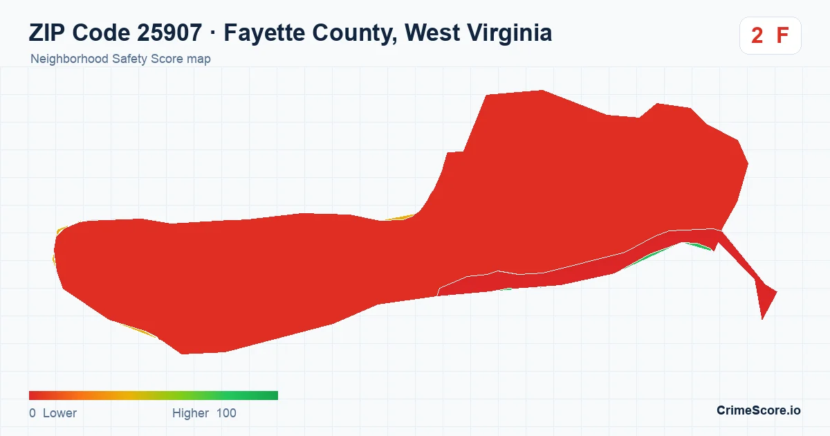 ZIP Code 25907 in Fayette County, West Virginia neighborhood Safety Score map