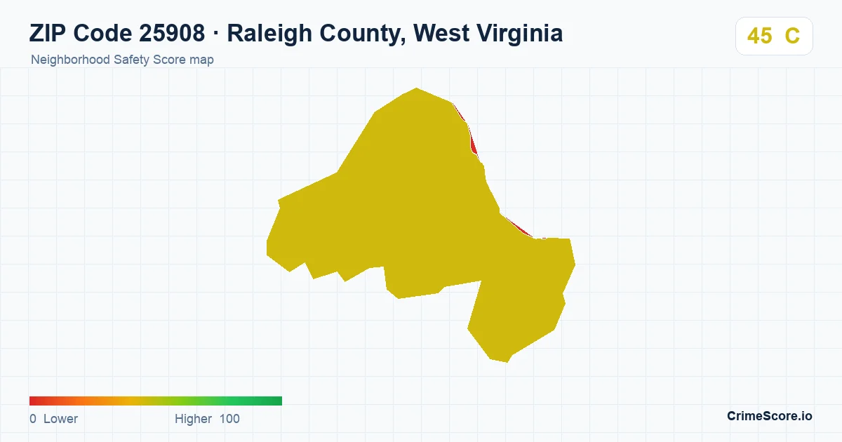 ZIP Code 25908 in Raleigh County, West Virginia neighborhood Safety Score map