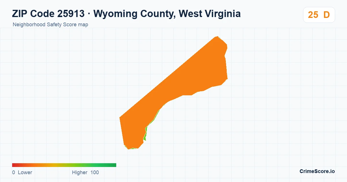 ZIP Code 25913 in Wyoming County, West Virginia neighborhood Safety Score map