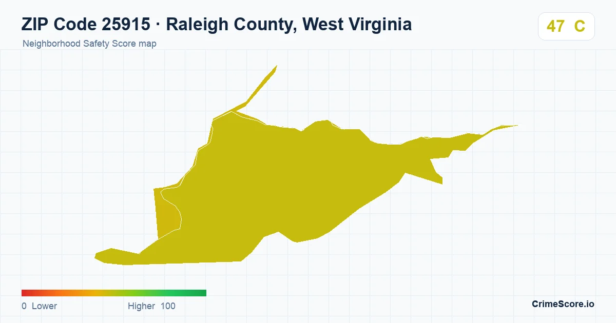 ZIP Code 25915 in Raleigh County, West Virginia neighborhood Safety Score map