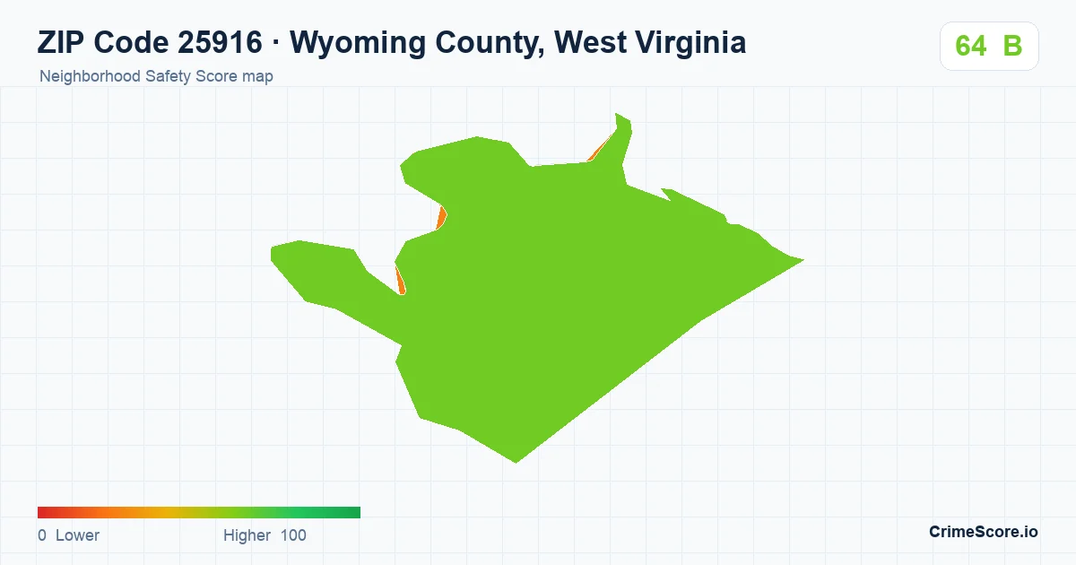 ZIP Code 25916 in Wyoming County, West Virginia neighborhood Safety Score map