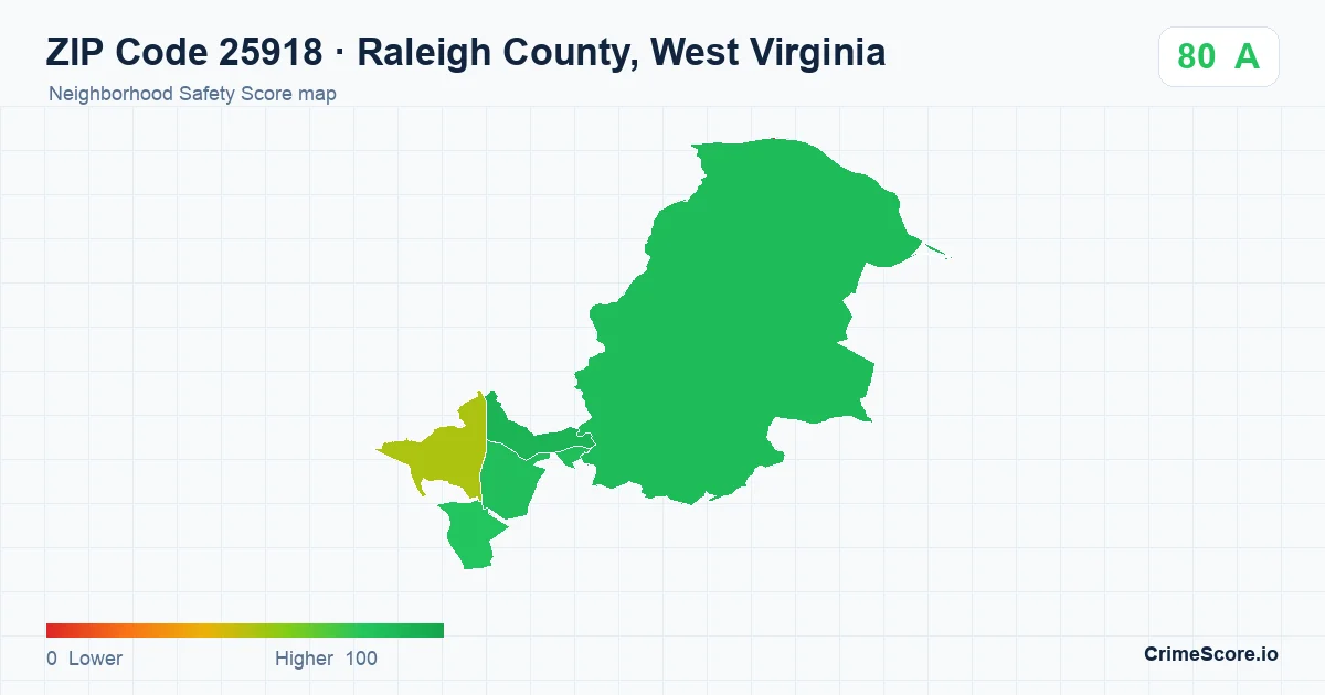 ZIP Code 25918 in Raleigh County, West Virginia neighborhood Safety Score map