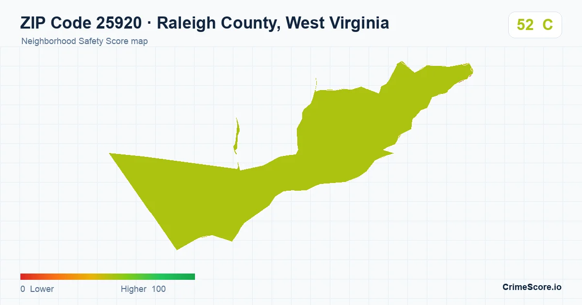 ZIP Code 25920 in Raleigh County, West Virginia neighborhood Safety Score map