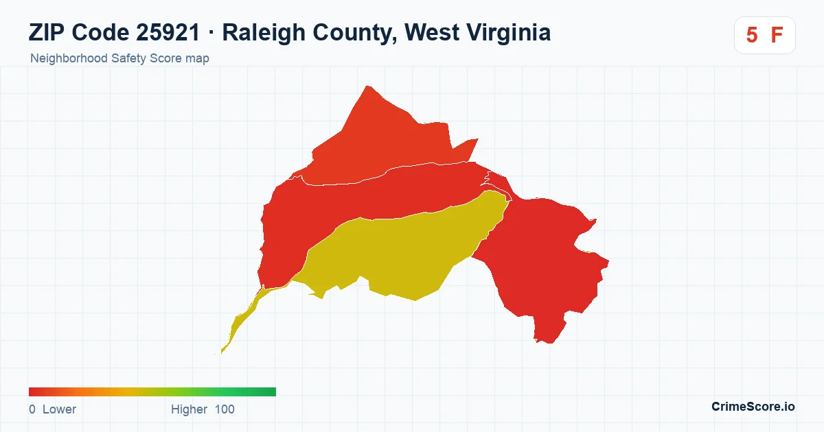 ZIP Code 25921 in Raleigh County, West Virginia neighborhood Safety Score map
