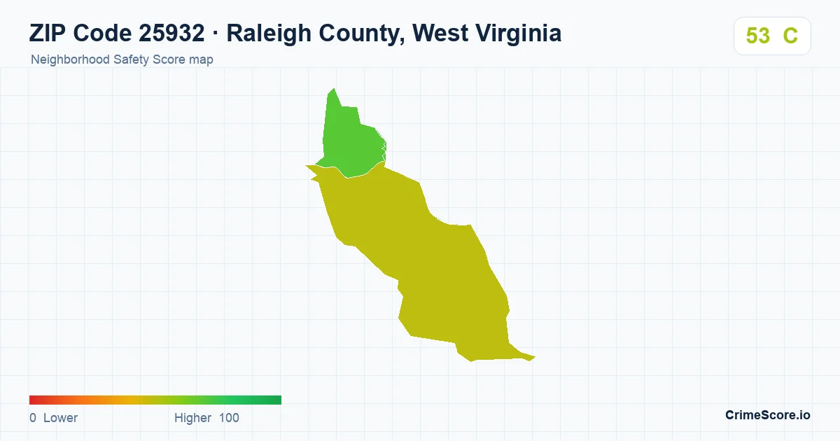 ZIP Code 25932 in Raleigh County, West Virginia neighborhood Safety Score map