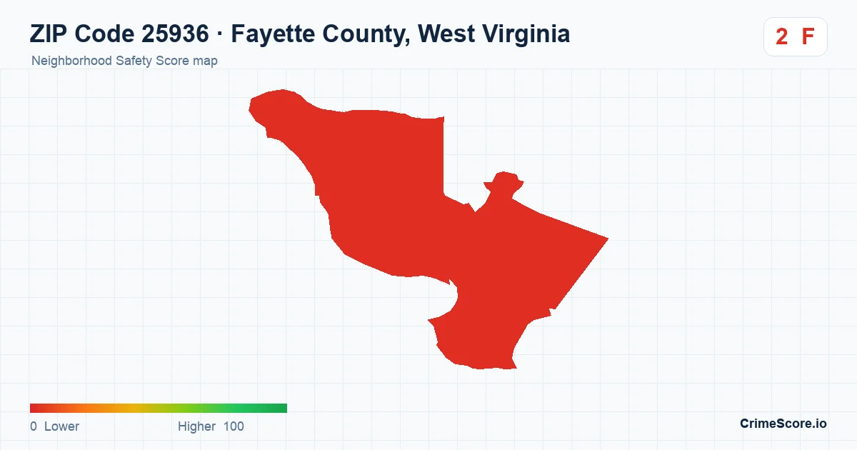 ZIP Code 25936 in Fayette County, West Virginia neighborhood Safety Score map