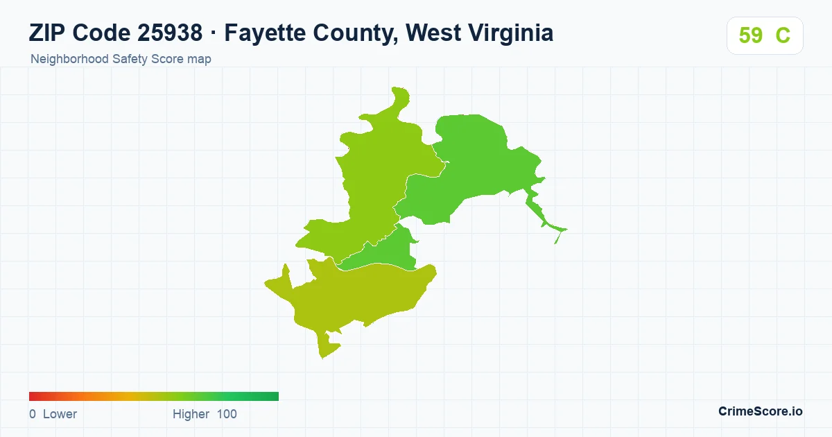 ZIP Code 25938 in Fayette County, West Virginia neighborhood Safety Score map